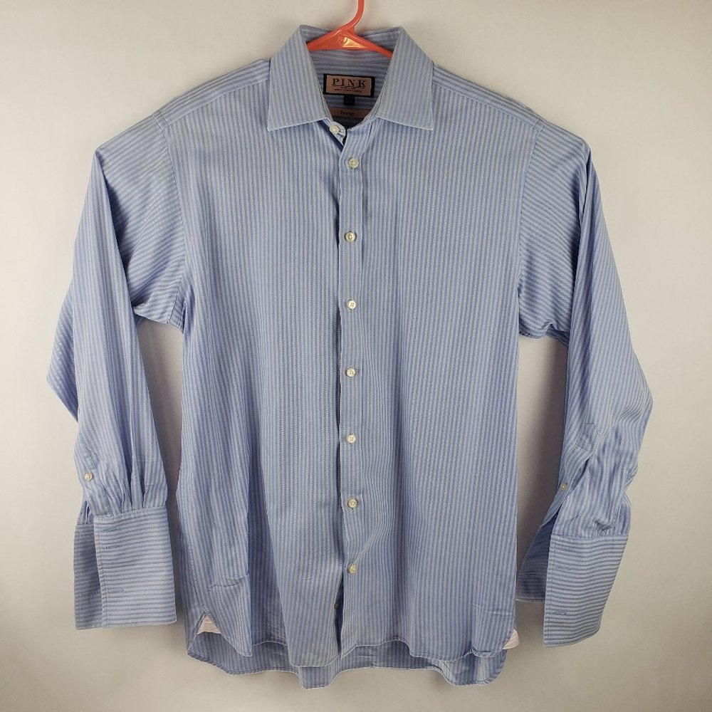 THOMAS PINK Prestige blue striped 16-34 1/2 French Cuffs Mens Shirt
